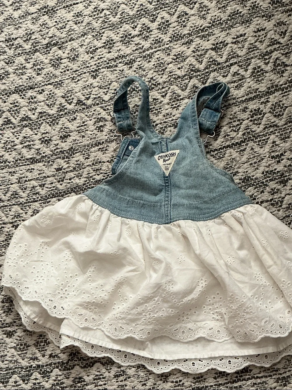 OshKosh Blue Denim Bib Overalls with White Eyelet Skirt